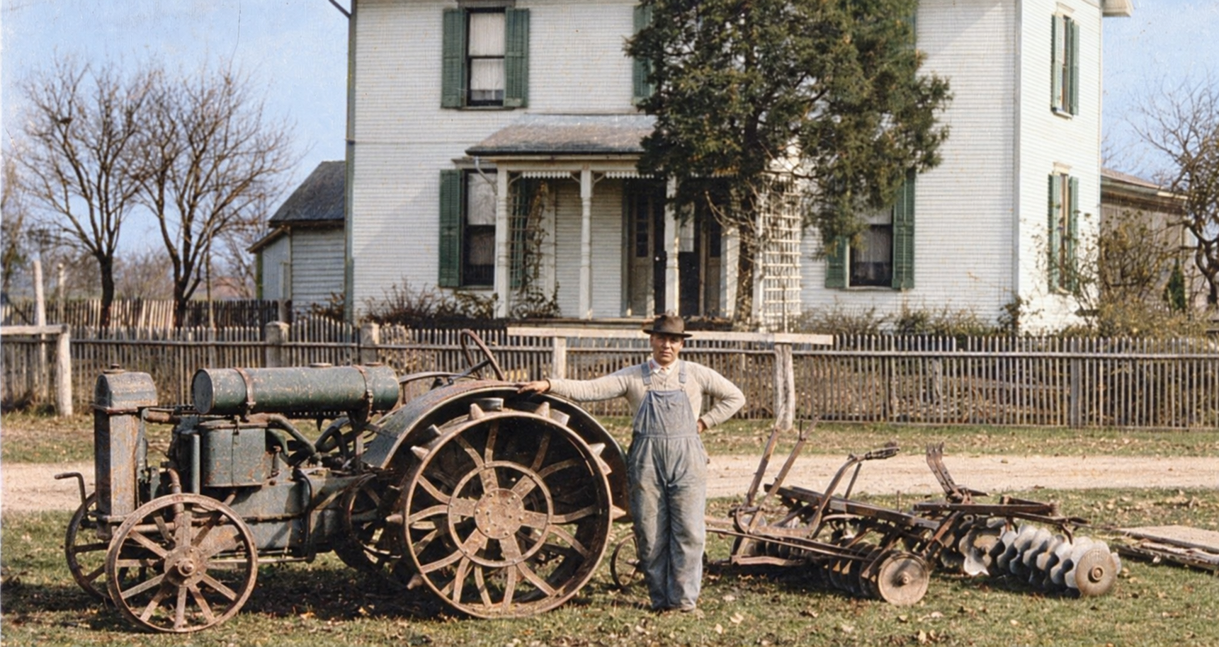 Colorized historic farm tractor photo